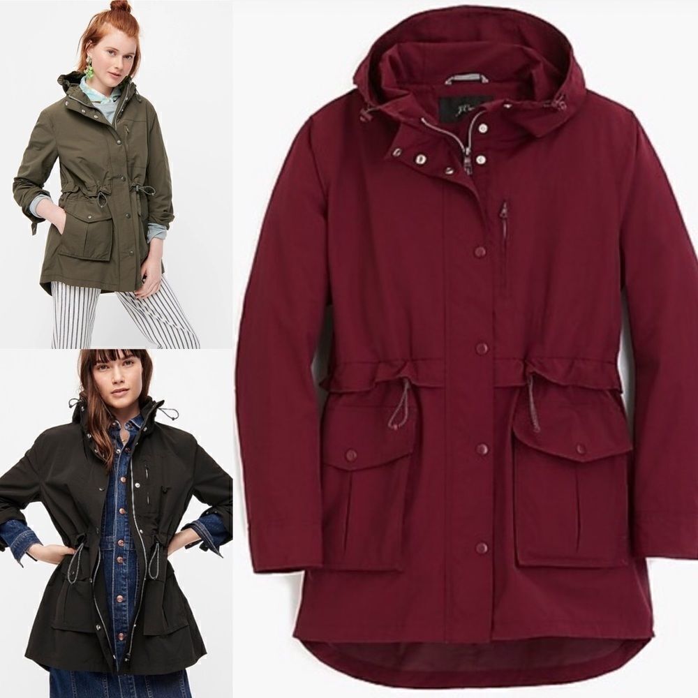 𝅺J.CREW Perfect Rain Coat, size XS, Vintage Burgundy